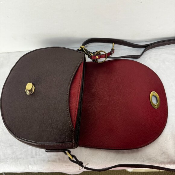 Chala Puppy Paw Print Half Moon Purse Faux Leather Red Brown Crossbody Keychain - Picture 12 of 16